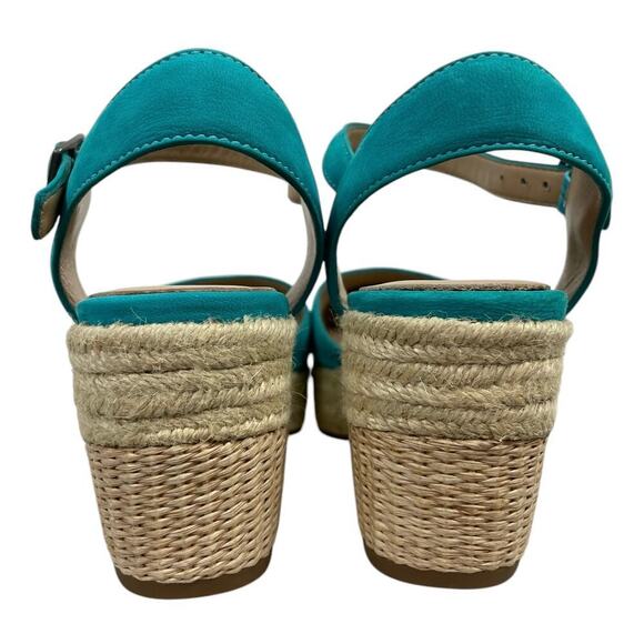 Eileen Fisher Form Suede Espadrille Wedge Sandals Teal Size 6.5 Beach Boho Chic - Picture 5 of 11